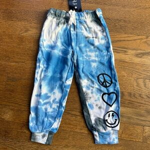 Flowers by Zoe 😊✌🏻☮️ smile face, peace blue and black tie die sweatpants NWT